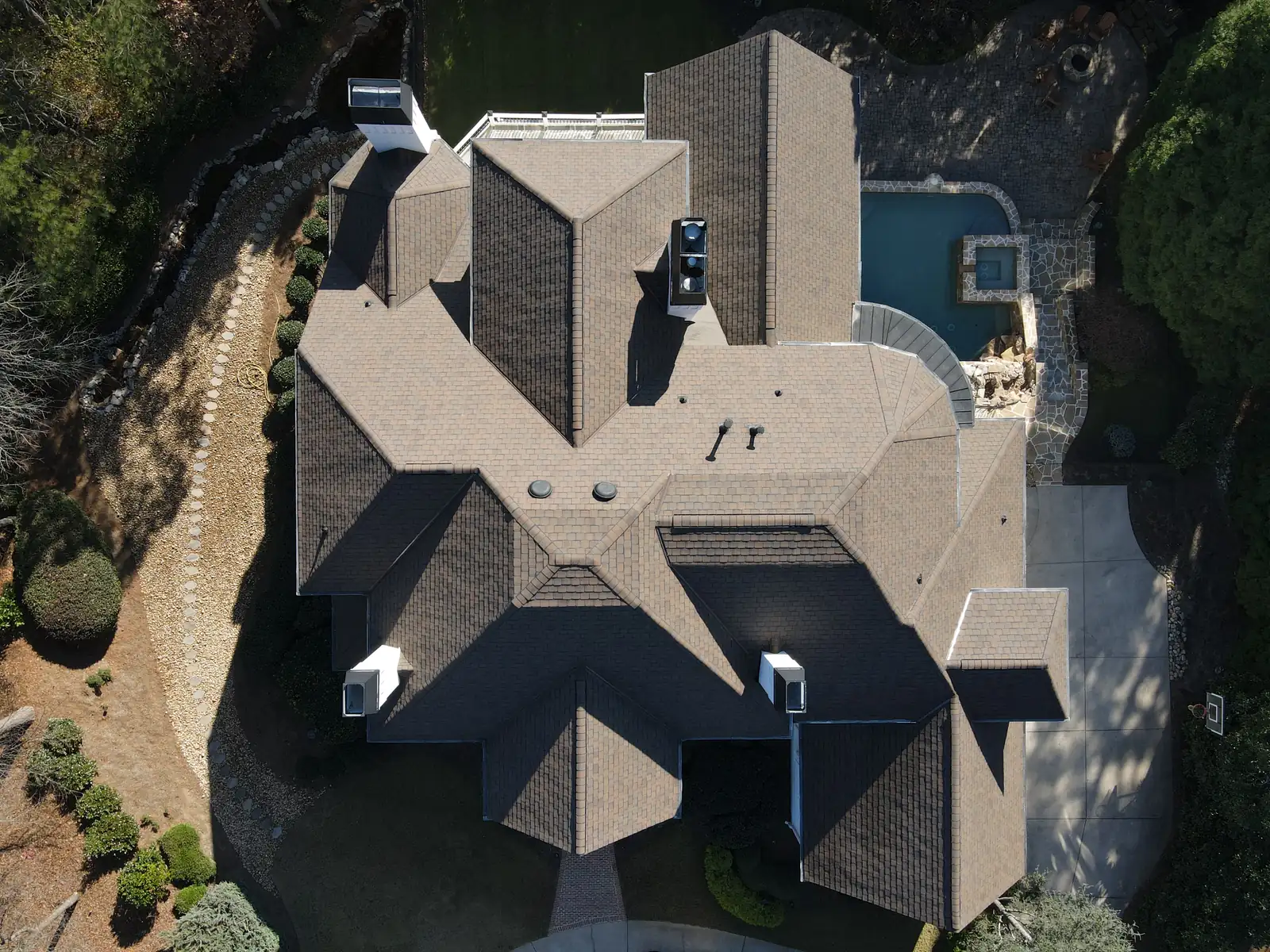 The finished Johns Creek roof from directly overhead
